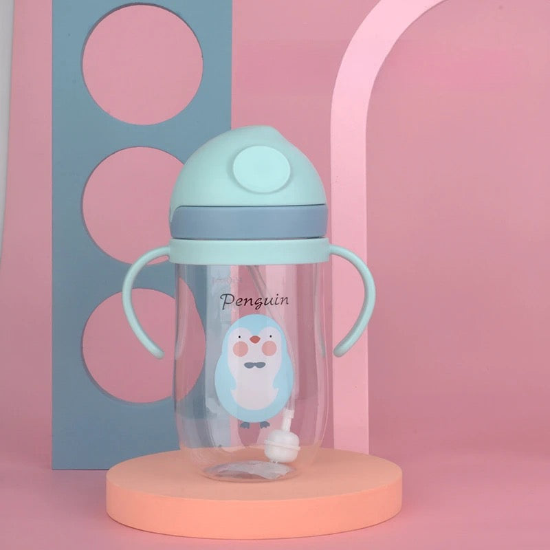 Vaso pitillo antiderrame 350ml para bebes diseño Pinguino
